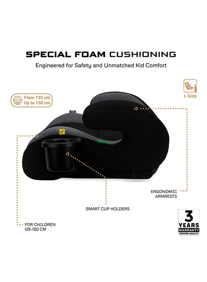 neobreez I-FIRA I-Size Backless Booster Car Seat, Double Padded Foam, Compact, Lightweight&Portable Travel Childrens Kids Boys Girls Car Seat, Arm Rest Seat, 2 Cup Holder, ECER129, 6-12Yrs, 22-36Kg, Group 3