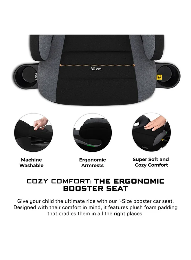 neobreez I-FIRA I-Size Backless Booster Car Seat, Double Padded Foam, Compact, Lightweight&Portable Travel Childrens Kids Boys Girls Car Seat, Arm Rest Seat, 2 Cup Holder, ECER129, 6-12Yrs, 22-36Kg, Group 3