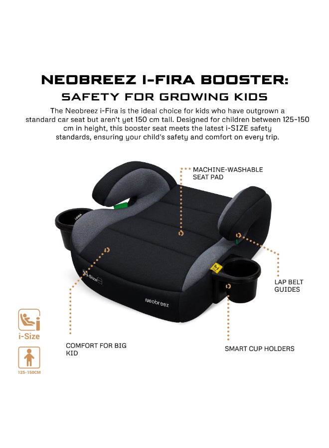 neobreez I-FIRA I-Size Backless Booster Car Seat, Double Padded Foam, Compact, Lightweight&Portable Travel Childrens Kids Boys Girls Car Seat, Arm Rest Seat, 2 Cup Holder, ECER129, 6-12Yrs, 22-36Kg, Group 3 - Image 2