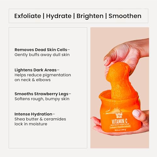 WILD OAK WildOak Vitamin C Sugar Body Scrub | 300g | Kojic Acid, Hyaluronic Acid, Ceramides, Collagen & Peptides | De-Tan & Brightens Dark Areas | Smooths Strawberry Legs & Arms | Hydrates & Exfoliates - Image 3