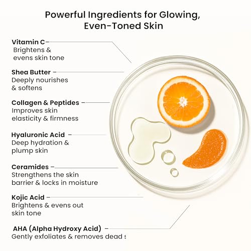 WILD OAK WildOak Vitamin C Sugar Body Scrub | 300g | Kojic Acid, Hyaluronic Acid, Ceramides, Collagen & Peptides | De-Tan & Brightens Dark Areas | Smooths Strawberry Legs & Arms | Hydrates & Exfoliates - Image 2