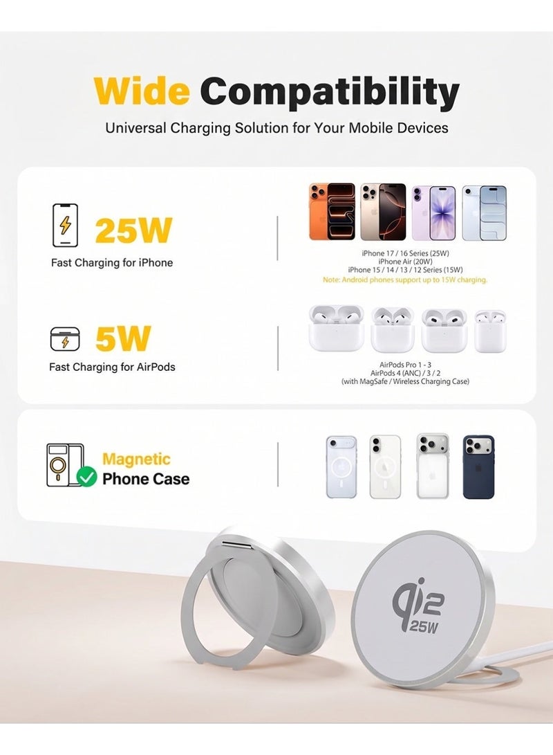 X-level 2 IN 1 Magsafe Stand Charger,MagSafe Charger【QIZ Certified】 USB C Fast Charging,Wireless Magnetic Fast PD Charging up to 25W Compatibility with  iPhone 16 15 Pro Ma , 13,12 series,AirPods Pro2  Wireless Chargers - Image 2