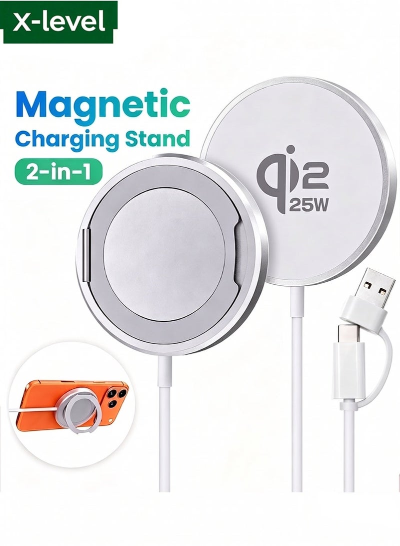 X-level 2 IN 1 Magsafe Stand Charger,MagSafe Charger【QIZ Certified】 USB C Fast Charging,Wireless Magnetic Fast PD Charging up to 25W Compatibility with  iPhone 16 15 Pro Ma , 13,12 series,AirPods Pro2  Wireless Chargers - Image 1