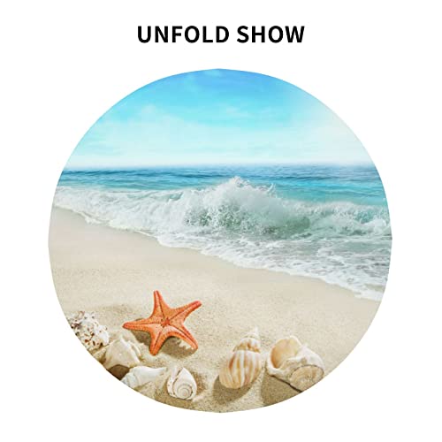 Sweetshow Summer Beach Tablecloth Round 60 Inch Waterproof Polyester Washable Circle Sand Starfish Ocean Waves Table Cover Table Cloth for Kitchen Dining Room Indoor Outdoor Picnic Patio Party - Image 3