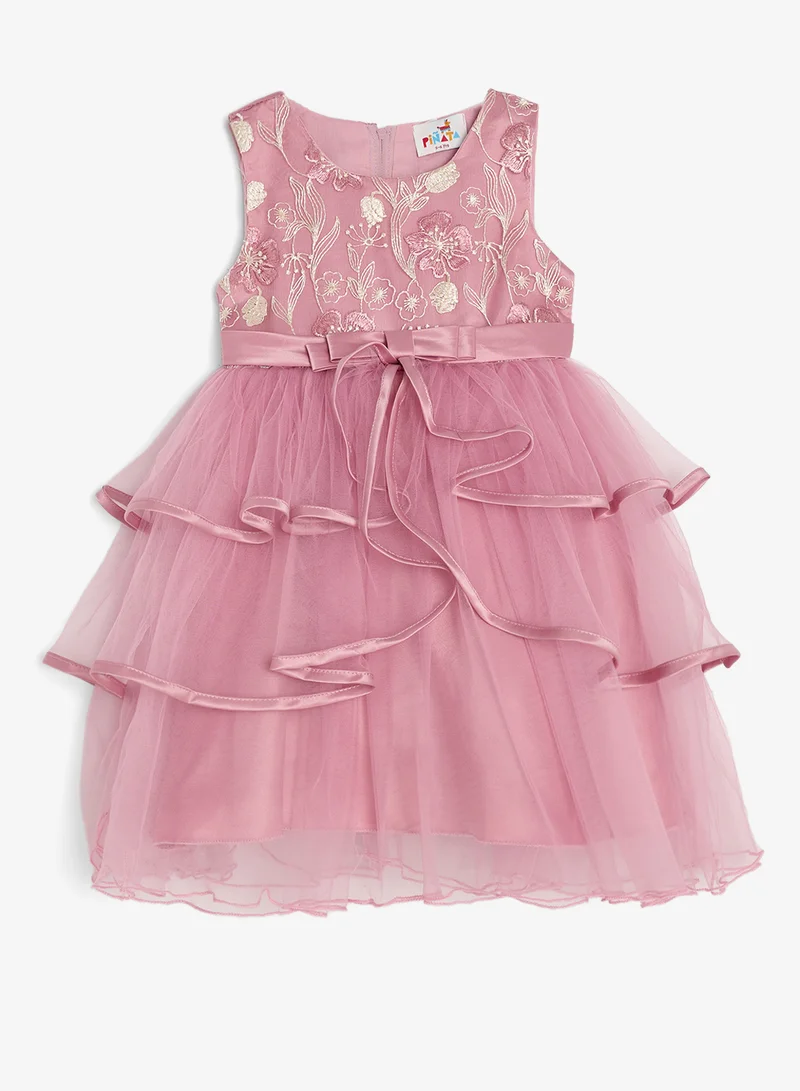 Pinata Flower Embroidered Tier Occasion Dress