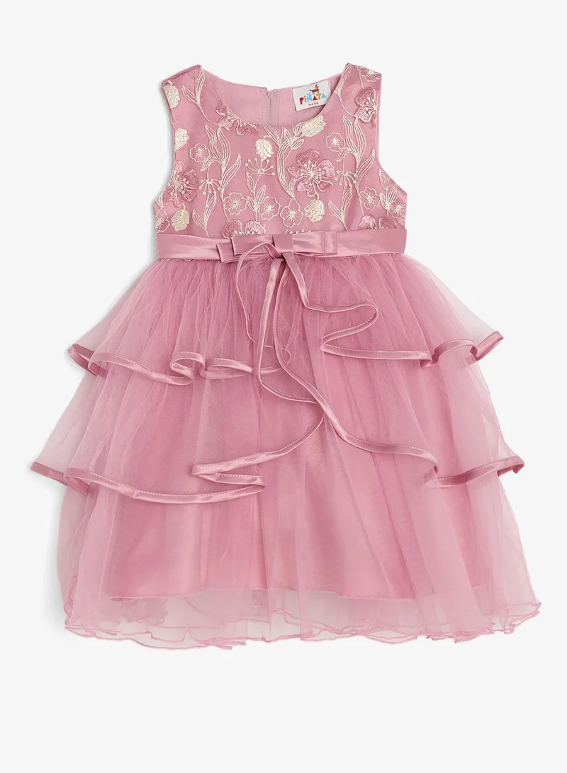 Pinata Flower Embroidered Tier Occasion Dress