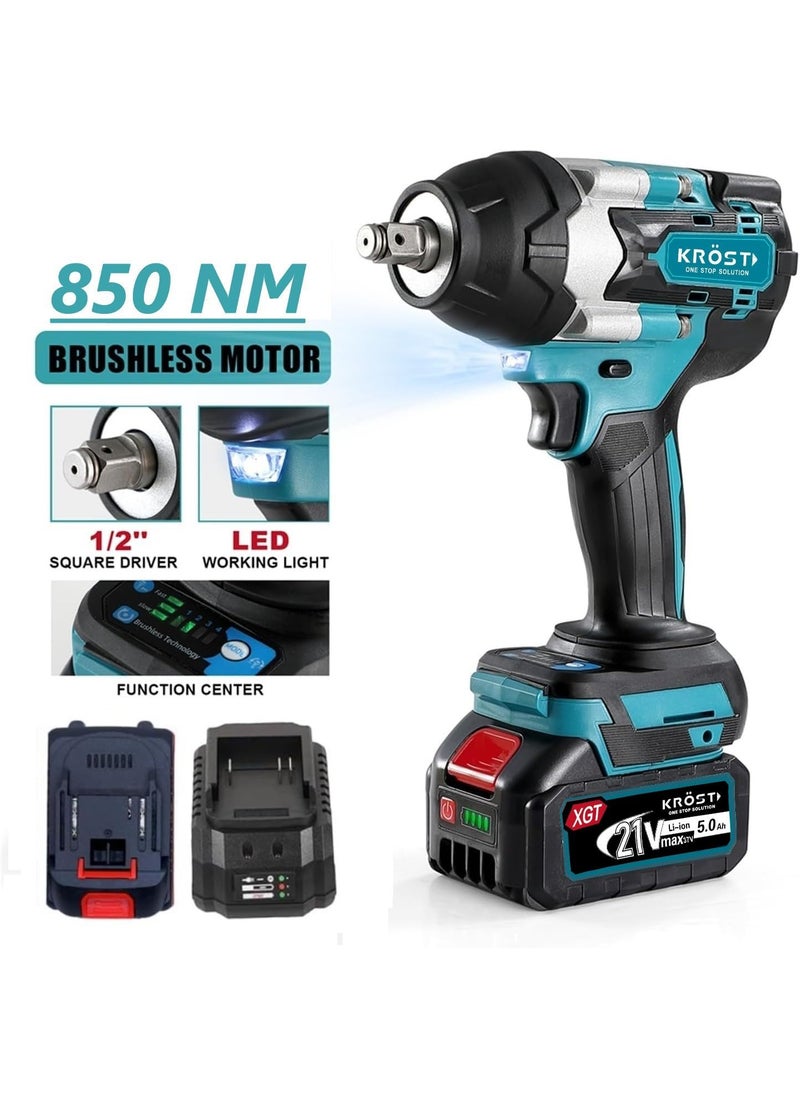KROST - KROST Pro Series 850NM High Torque Cordless Impact Wrench 12Brushless Motor 4 Mode SelectionAuto Stop Function LED Light Impact Wrench Single Battery - Image 1