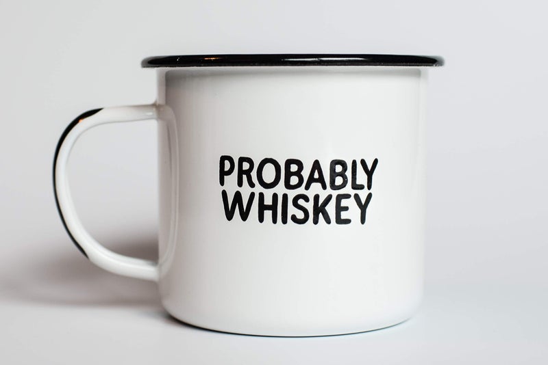 swag brewery PROBABLY WHISKEY | Enamel "Coffee" Mug | Funny Bar Gift for Whiskey, Bourbon, and Scotch Lovers, Dads, Moms, Fathers, Men, Whisky Geeks | Practical Cup for Kitchen, Campfire, Home, and Travel - Image 3