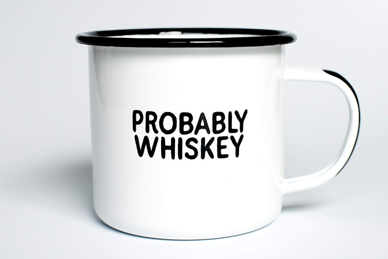 swag brewery PROBABLY WHISKEY | Enamel "Coffee" Mug | Funny Bar Gift for Whiskey, Bourbon, and Scotch Lovers, Dads, Moms, Fathers, Men, Whisky Geeks | Practical Cup for Kitchen, Campfire, Home, and Travel - Image 5