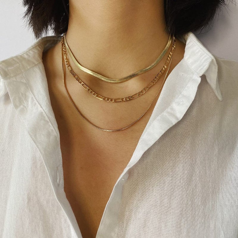 Tasiso Herringbone Choker Necklace Set Three Layered Snake Chain Layering Herringbone Chain Necklace Flat Snake Choker Necklace for Women 4MM 38CM/42CM/47CM - Image 5