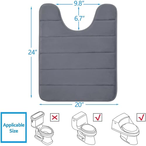 Buganda Memory Foam U-Shaped Contour Toilet Rugs, Non Slip Absorbent, Thick Soft Washable Bathroom Mat, Floor Carpet Bath Rugs Mat for Toilet Base (24" x 20", Dark Grey) - Image 2