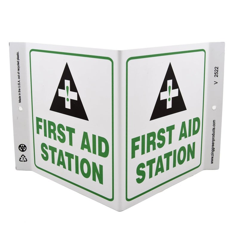 ZING 2522-4PK Eco Safety V Sign, First Aid Station, 7Hx12Wx5D, Recycled Plastic (Pack of 4)