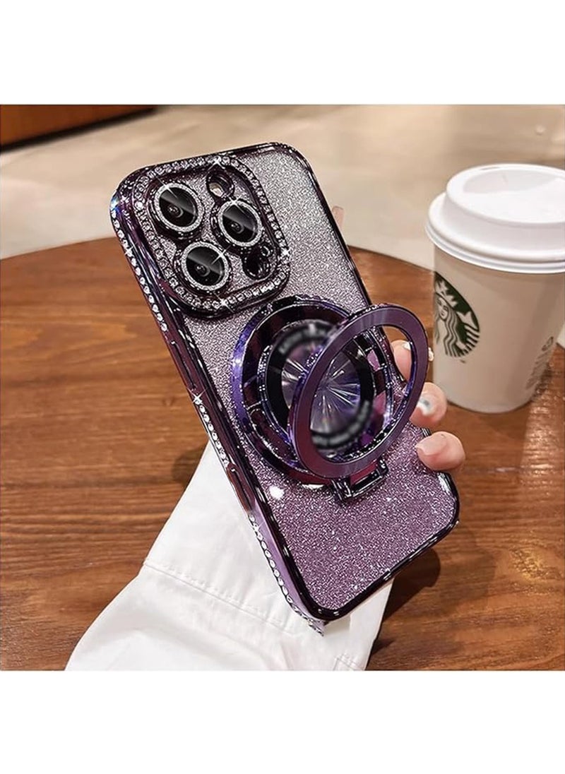 X-level - Magnetic Kickstand Glitter Case for iPhone 16 Pro Max, [Compatible with Magsafe] Luxury Bling Sparkly Diamond Rhinestones with Camera Protector Women Girls Case for iPhone 16 Pro Max (Purple) - Image 1