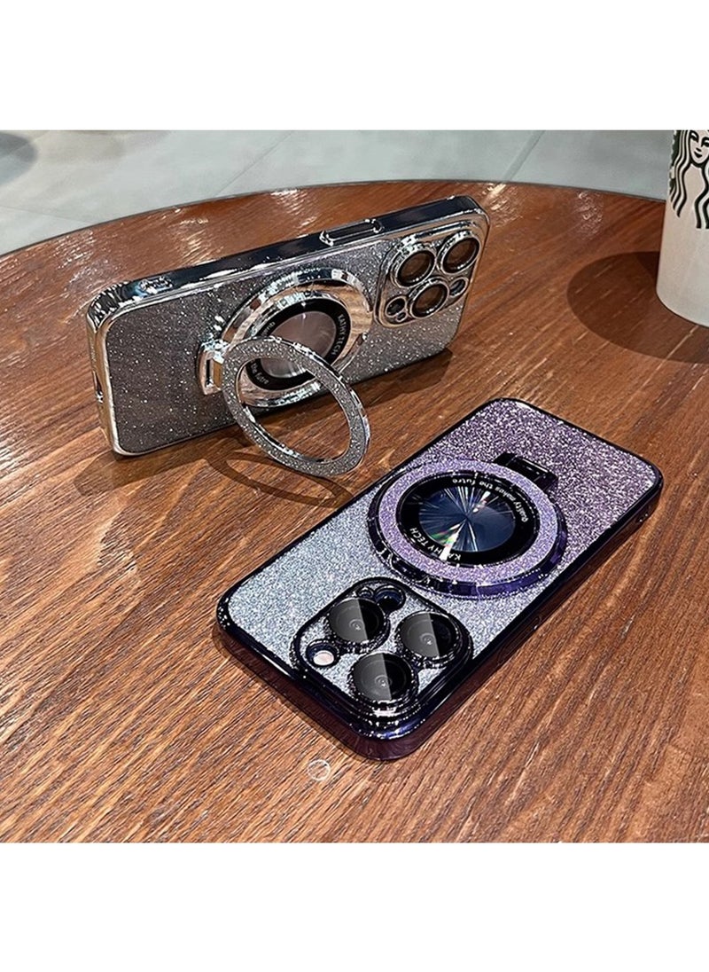 X-level - Magnetic Kickstand Glitter Case for iPhone 16 Pro Max, [Compatible with Magsafe] Luxury Bling Sparkly Diamond Rhinestones with Camera Protector Women Girls Case for iPhone 16 Pro Max (Purple) - Image 1