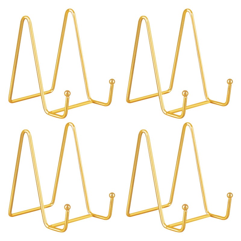 Decolore 4 Pack 4 Inch Display Stands Gold Plate Stands Metal Frame Holder Stand for Picture Decorative Plate Photo Easel Artistic Work Display Stand Picture Frames