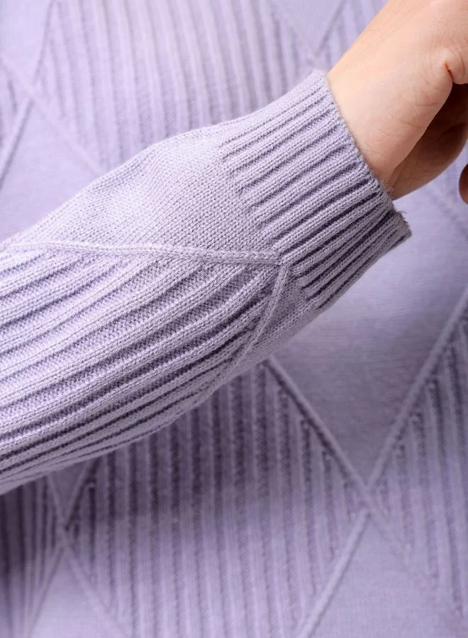 Freehand Women Relaxed Fit Argyle High Neck Sweater
