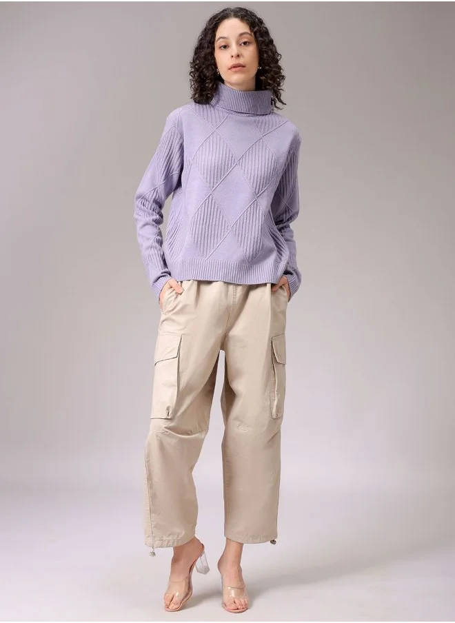 Freehand Women Relaxed Fit Argyle High Neck Sweater