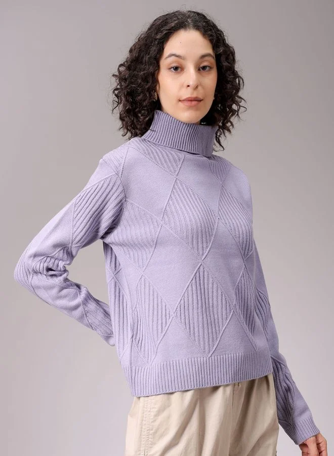 Freehand Women Relaxed Fit Argyle High Neck Sweater