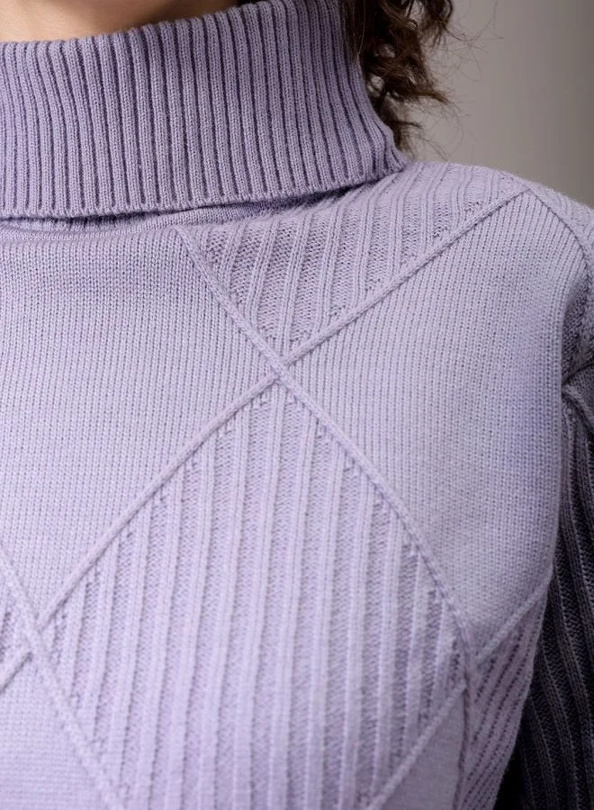 Freehand Women Relaxed Fit Argyle High Neck Sweater