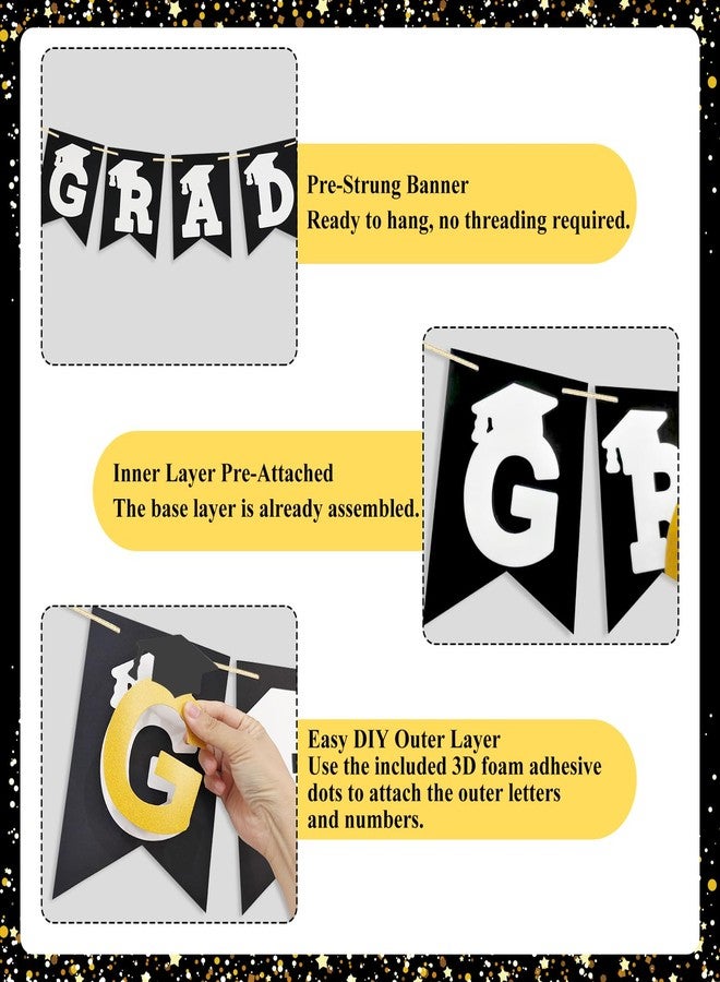 Auch Graduation Decorations 2026– DIY 3D Congrats Grad 2026 Banner Black and Gold Layered Grad Party Decor for School and Home Graduation Photo Backdrop (Black) - Image 5