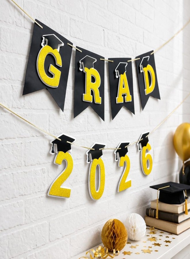 Auch Graduation Decorations 2026– DIY 3D Congrats Grad 2026 Banner Black and Gold Layered Grad Party Decor for School and Home Graduation Photo Backdrop (Black) - Image 1