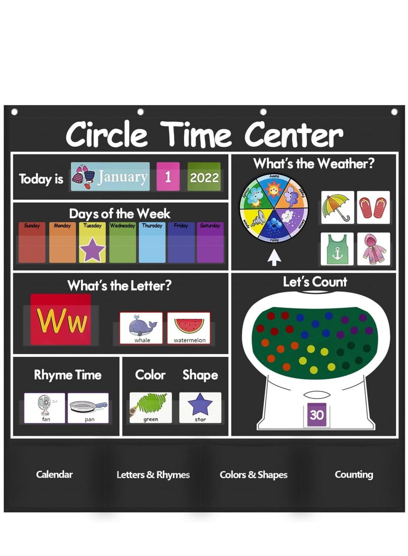 Circle Time Learning Center Pocket Chart, Kids Calendar for Classroom, Educational Weather Letter Counting Rhyme Color Shape for Activity - Image 1
