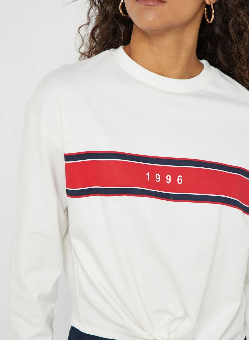 Ginger Slogan Tie Hem Sweatshirt