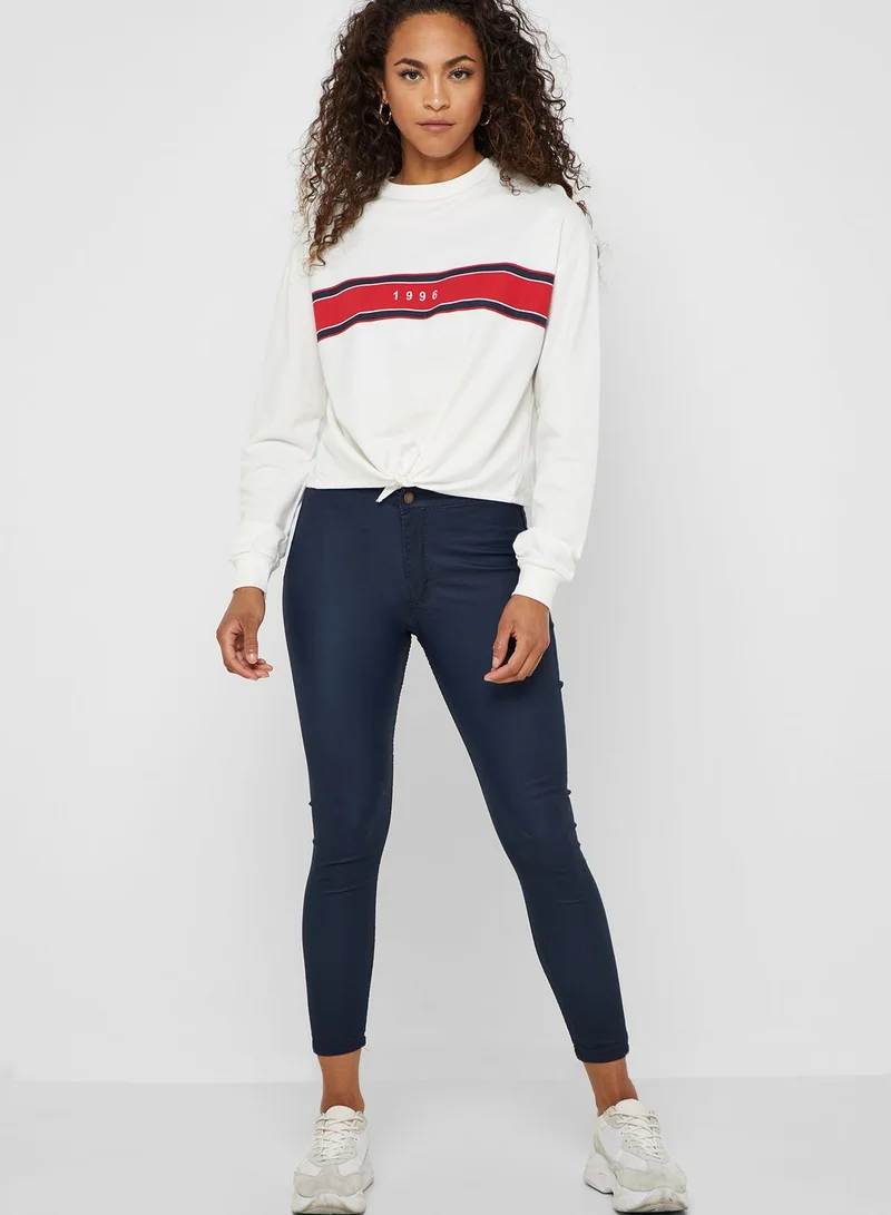 Ginger Slogan Tie Hem Sweatshirt