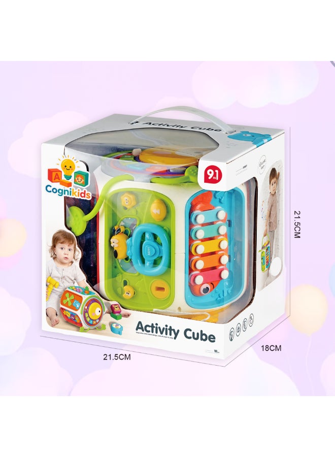 COGNIKIDS 9-In-1 Baby Activity Cube – Montessori Educational Toy With Music, Gears, Drum, Clock & Pull String Games | Multi-Sensory Toy For Toddlers 12M+ | Skill-Building Learning Cube - Image 4
