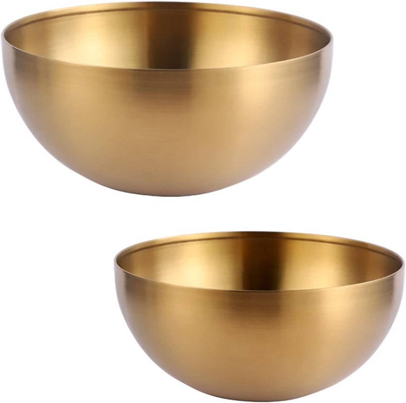 Dadamong Stainless Steel Salad Bowls, Mixing Bowls, Nesting Bowls, Snacks Bowls, Serving Bowls for Mixing, Cooking, Baking, Prepping, Set of 2, Small & Large - 5.9 & 7.9 Inch (Gold) - Image 1