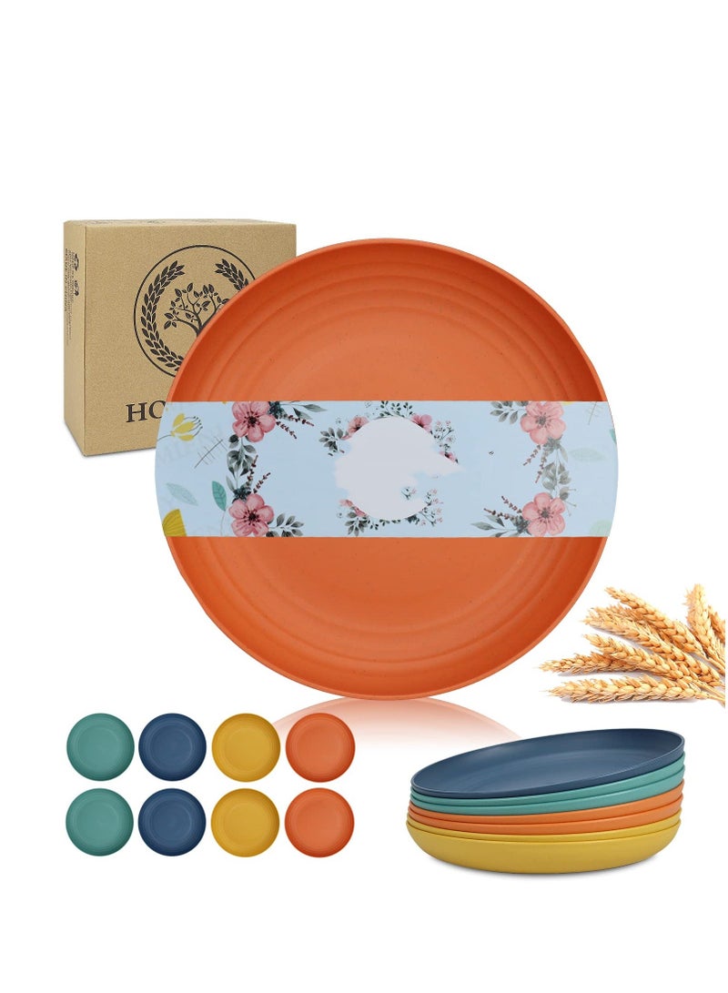 Reusable Dinner Plates Set of 8 Alternative for Plastic Plates Microwave and Dishwasher Safe Wheat Straw Plates for Kitchen Unbreakable Kids Plates with 4 Colors - Image 1