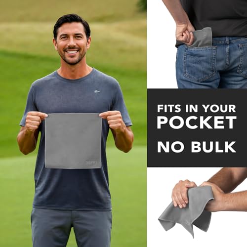 DRYKI Sweat Absorbing Handkerchiefs - The Original Pocket-Sized Sweat Towels - Quick-Dry Microfiber Sweat Rags for Face, Hands, & Body - Men & Women - Gym, Sports, and Work (Grey: 5 Pack) - Image 4