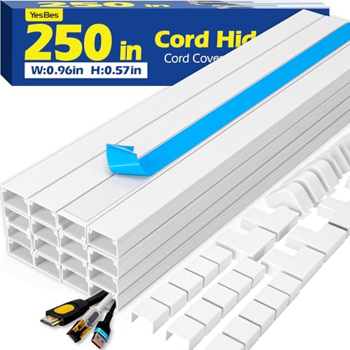 YesBes 250in Cord Hider Kit, Cord Covers for Wires on Wall, Paintable Cable Raceway, Cord Hider for Wall Mount tv, tv Cable Hider Wall kit, Wire Covers for Cords, 16X L15.75 X W0.96in X H0.57in, White - Image 1