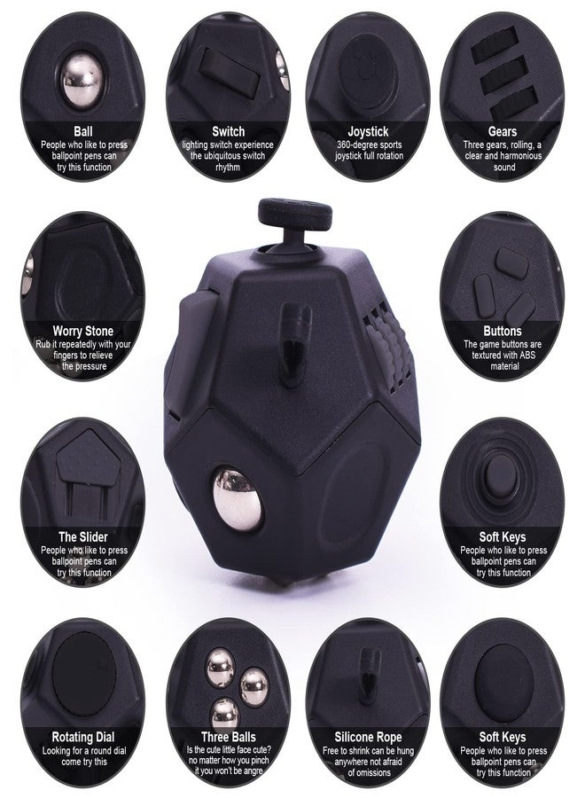 UOOEFUN Mini Fidget Toys, Cool Black 12 Sided Fidgets Toy Cubes for Kids Adults with Anxiety ADHD Autism and Relief Stress (Pure Black) - Image 3