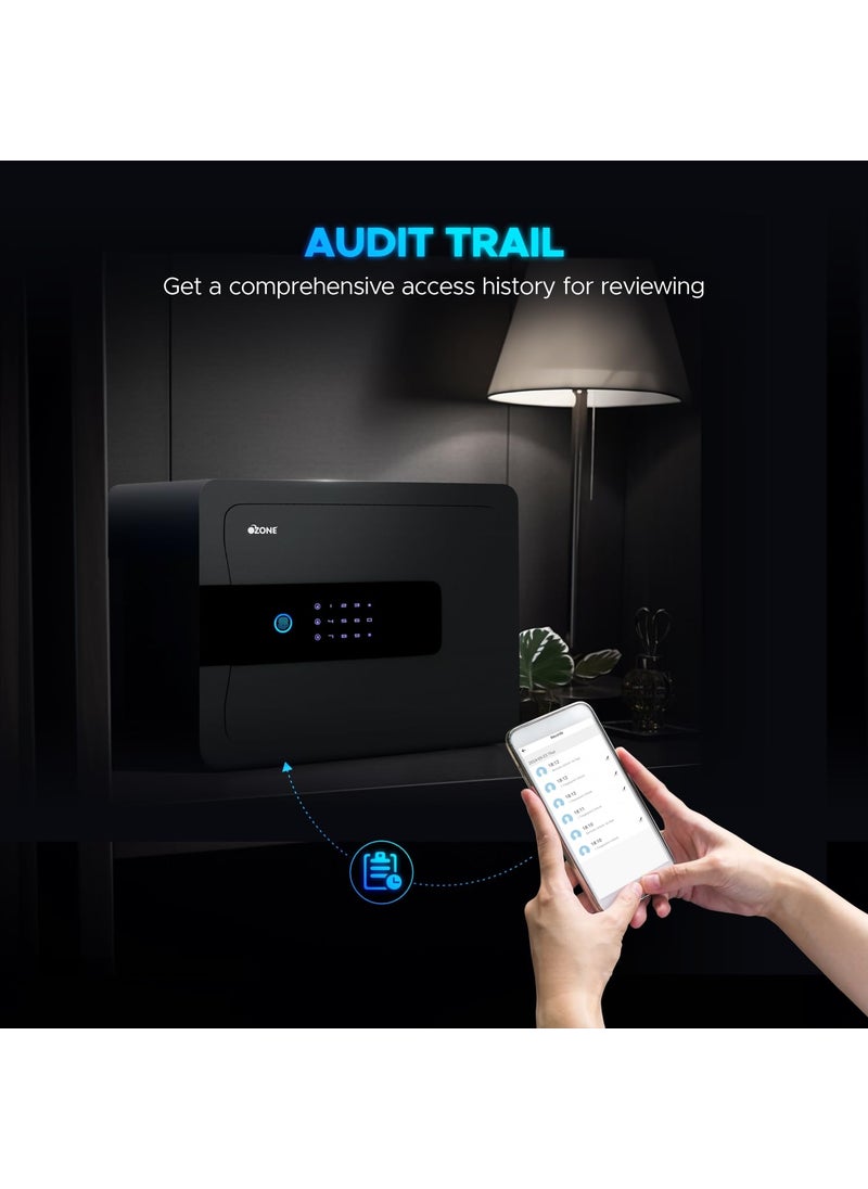 Ozone 30L WiFi Enabled Safe Locker with 4in1 Unlocking Fingerprint Password Mobile App Emergency Key Alloy Steel Low Battery Alert 2 Year Warranty