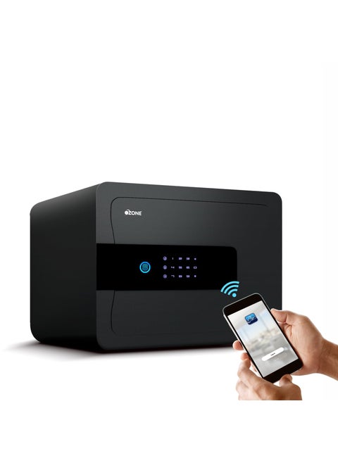 Ozone 30L WiFi Enabled Safe Locker with 4in1 Unlocking Fingerprint Password Mobile App Emergency Key Alloy Steel Low Battery Alert 2 Year Warranty