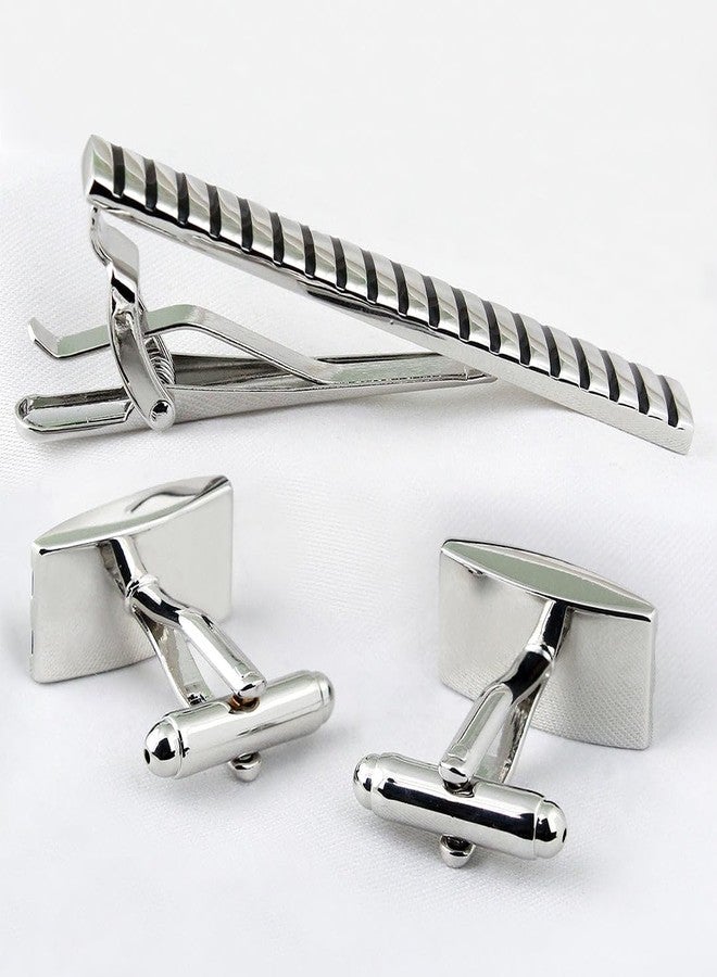Peluche Mr. Dapper - Party Striped Silver Colored Cufflink and TiePin Set for Men - Image 3