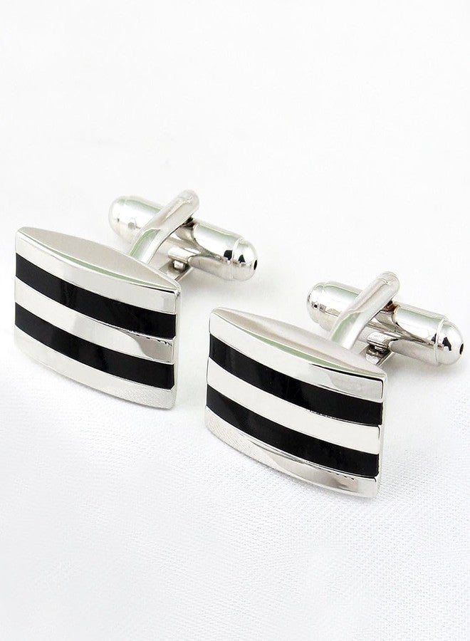Peluche Mr. Dapper - Party Striped Silver Colored Cufflink and TiePin Set for Men - Image 5