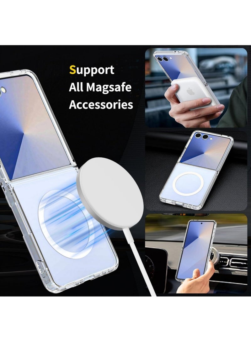 Aookay Case for Samsung Galaxy Z Flip 7 Compatible with MagSafe, Magnetic Slim Fit Crystal Transparent Skin Cover Anti-Yellowing Anti-Slip (Clear)  - Image 3