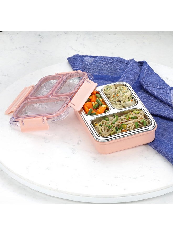 Cello CELLO Tri Lunch Insulated Lunch Box | Inner Stainless Steel Compartment | Silicon Seal in The Lid with with 4 Sided Click Locks | Ideal for College,Office, Outdoor Activities | Peach | Set of 1  - Image 1