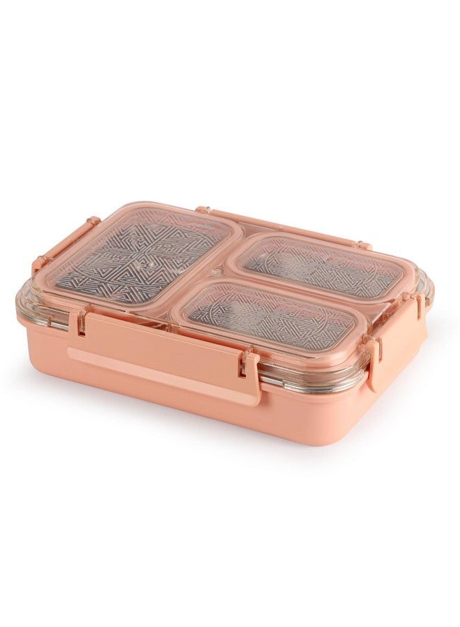 Cello CELLO Tri Lunch Insulated Lunch Box | Inner Stainless Steel Compartment | Silicon Seal in The Lid with with 4 Sided Click Locks | Ideal for College,Office, Outdoor Activities | Peach | Set of 1  - Image 2
