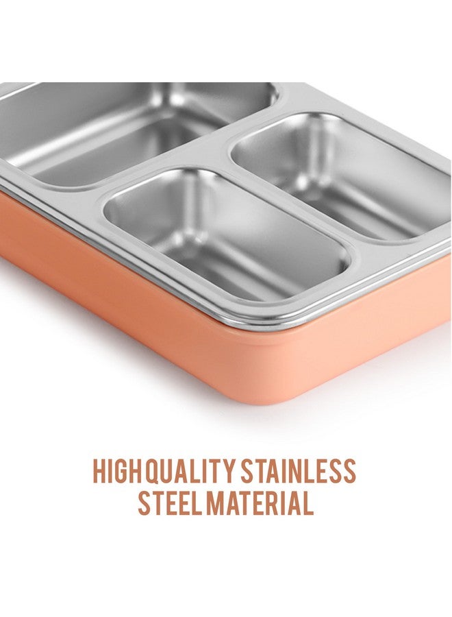 Cello CELLO Tri Lunch Insulated Lunch Box | Inner Stainless Steel Compartment | Silicon Seal in The Lid with with 4 Sided Click Locks | Ideal for College,Office, Outdoor Activities | Peach | Set of 1  - Image 5