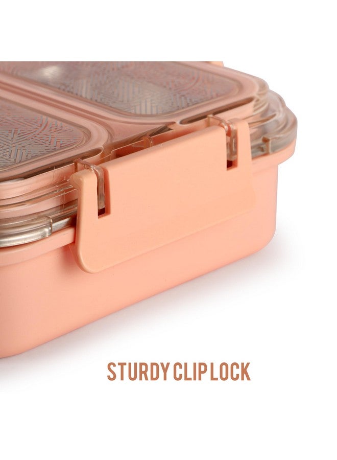 Cello CELLO Tri Lunch Insulated Lunch Box | Inner Stainless Steel Compartment | Silicon Seal in The Lid with with 4 Sided Click Locks | Ideal for College,Office, Outdoor Activities | Peach | Set of 1  - Image 4