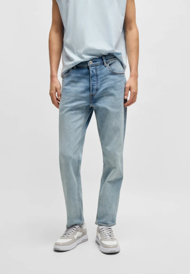 هوجو Tapered-fit jeans in bright-blue stretch denim