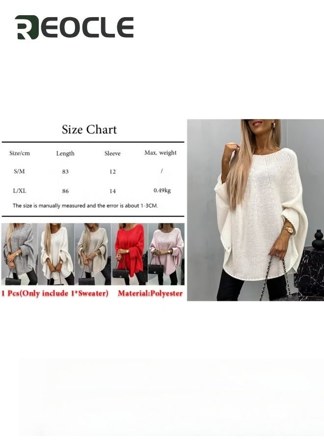 REOCLE Women's Winter Sweater Pullover Sweater Cape Cowl Neck Batwing Sweater with Round Neck Loose Casual Knit Tops for Travel Office  - Image 5