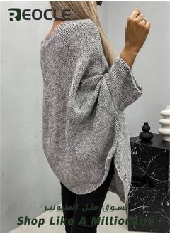 REOCLE Women's Winter Sweater Pullover Sweater Cape Cowl Neck Batwing Sweater with Round Neck Loose Casual Knit Tops for Travel Office  - Image 2