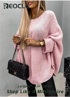 REOCLE Women's Winter Sweater Pullover Sweater Cape Cowl Neck Batwing Sweater with Round Neck Loose Casual Knit Tops for Travel Office  - Image 3
