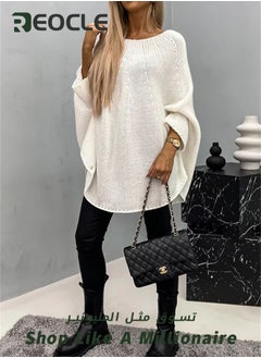 REOCLE Women's Winter Sweater Pullover Sweater Cape Cowl Neck Batwing Sweater with Round Neck Loose Casual Knit Tops for Travel Office  - Image 4