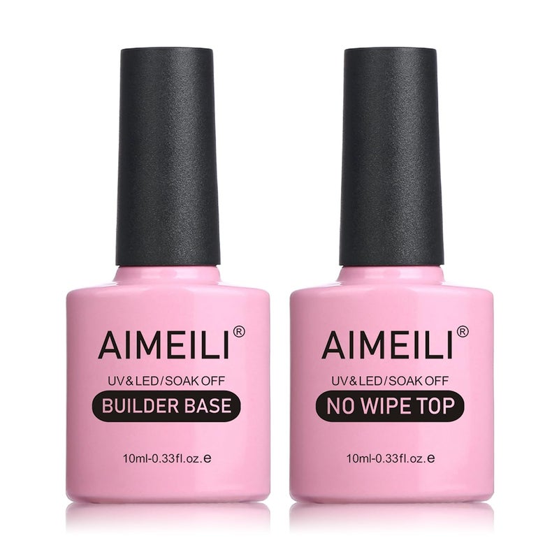 AIMEILI 5 in 1 Builder Base Hema Free Clear Builder Nail Gel for Nails Extension and No Wipe Top Set Soak Off U V LED Cruelty Free Vegan Gel Nail Lacquer - Image 1