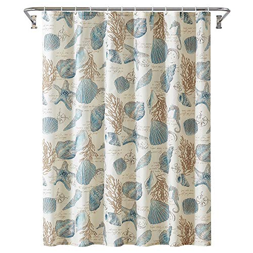 YOSTEV Starfish and Seashells Ivory Bathroom Fabric Shower Curtain with Hooks,Unique 3D Printing,Decorative Bathroom Accessories,Water Proof,Reinforced Metal Grommets 72x72 Inches - Image 1
